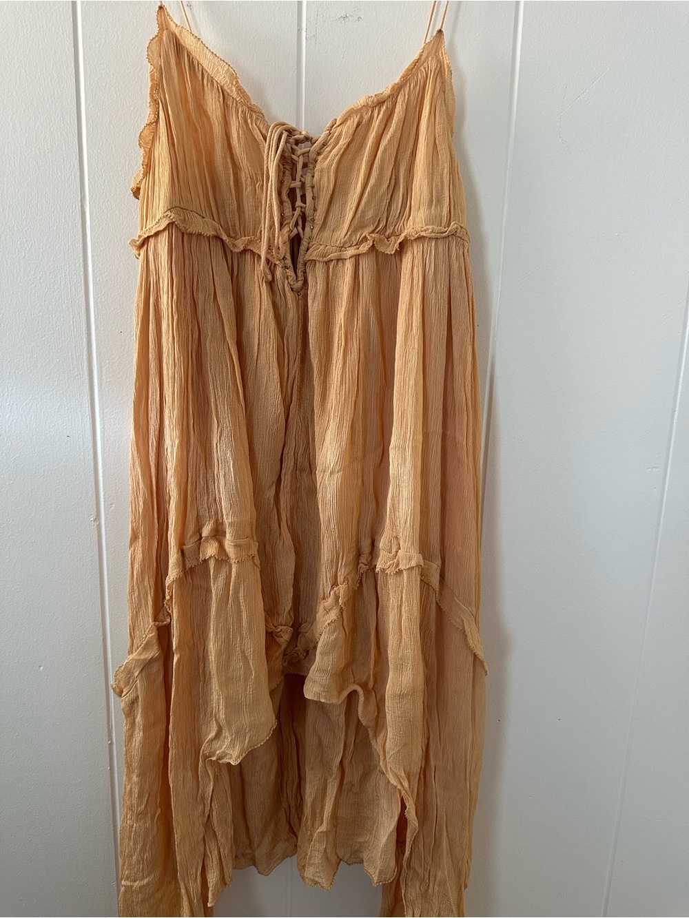 Zara Asymmetrical Handkerchief Hem Spaghetti Strap Dress in Peach - Picture 3 of 8